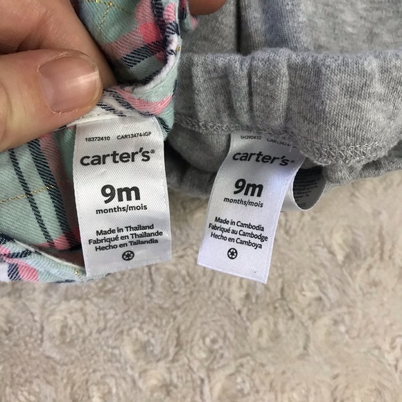 Carter’s Baby Girl Outfit Plaid Top Gray Pants 9M - Picture 3 of 5